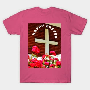 Happy Easter Cross and Red Flowers T-Shirt